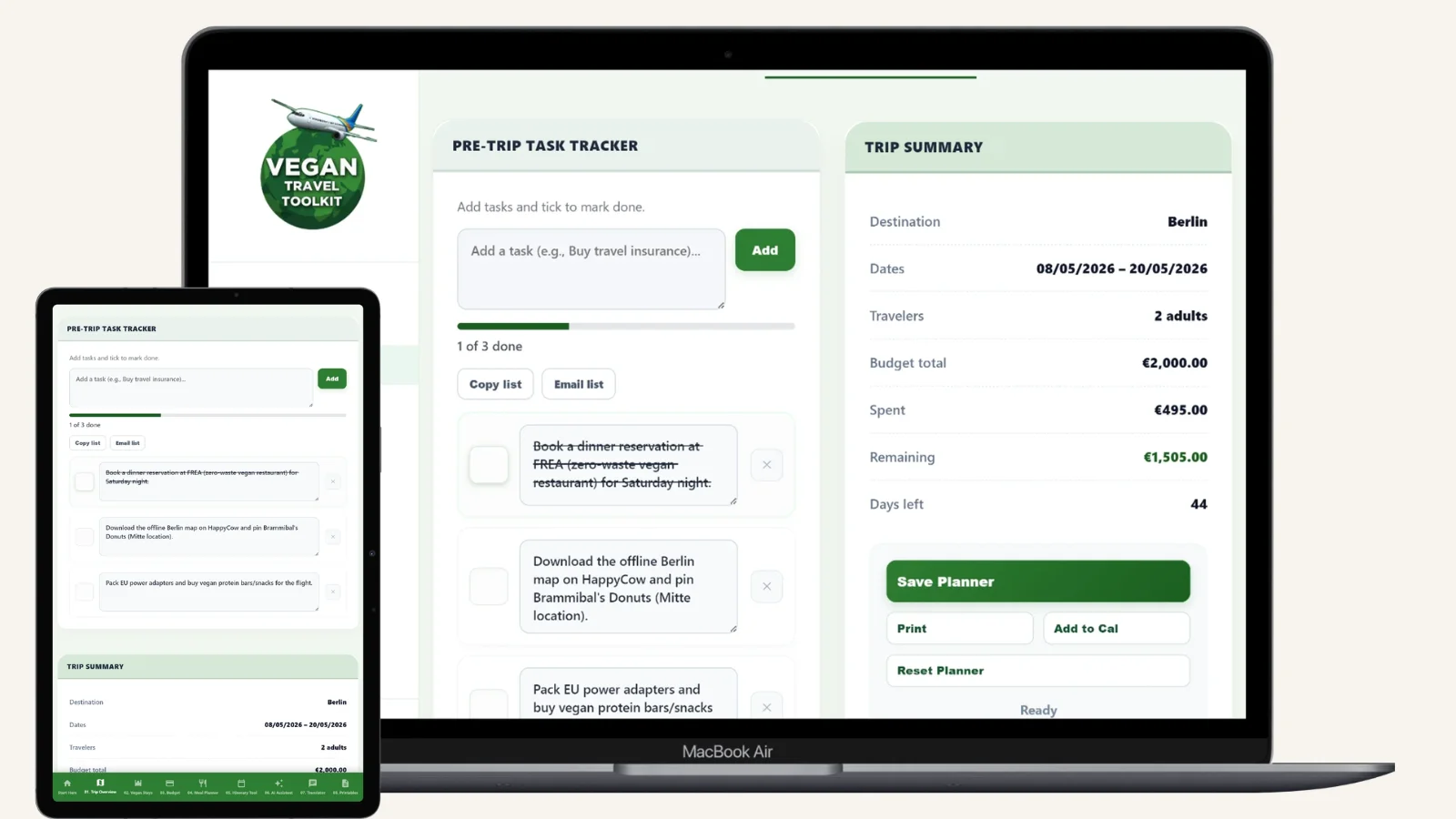 Vegan-friendly accommodation search tool inside the Vegan Travel Toolkit